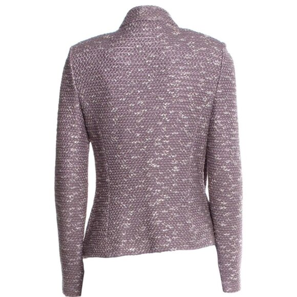 St. John Purple Metallic Textured Tweed Open Front Knit Blazer Jacket Size 12 - Picture 2 of 9
